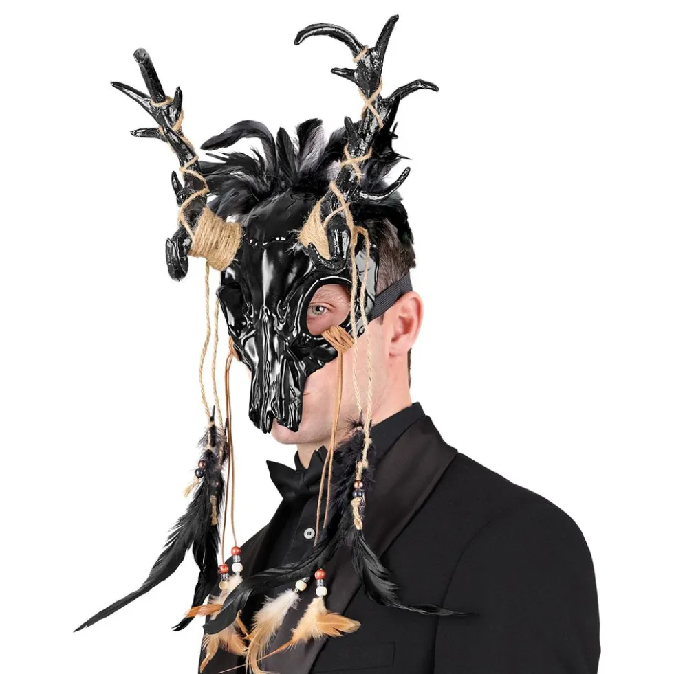 Sort Tyrekranie med Fjer Maske