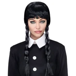 Spøgelsespige Sort Paryk med Fletninger