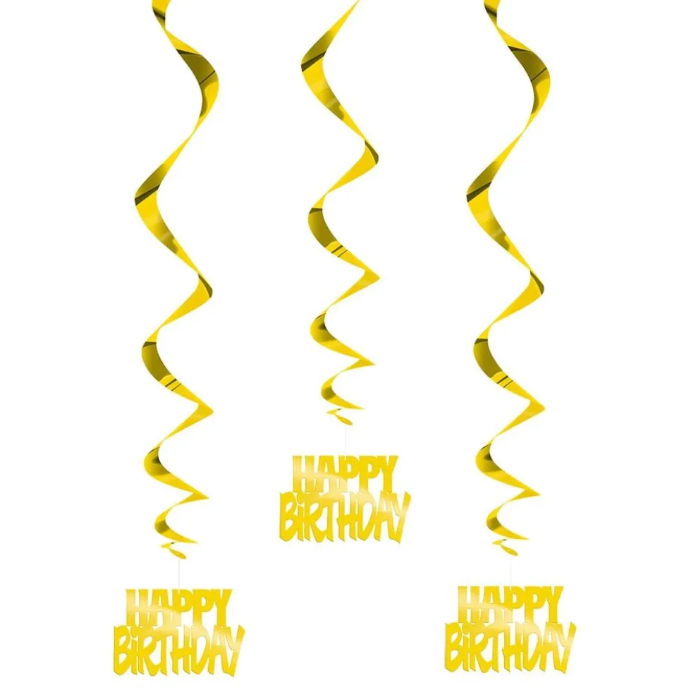 Swirls Happy Birthday Guld Hængende Dekoration