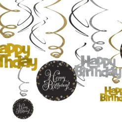 Swirls Happy Birthday Sølv/Guld Glitter