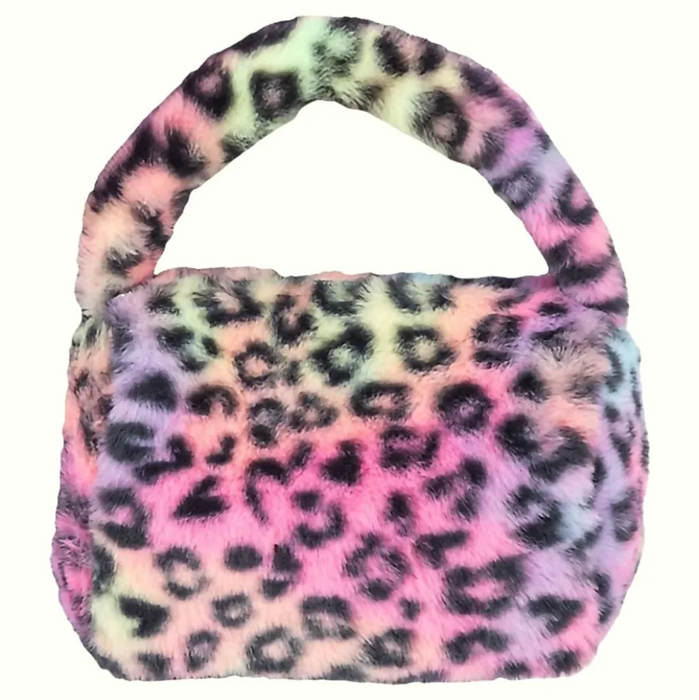 Taske i kunstpels Leopard Flerfarvet