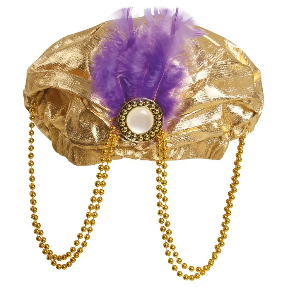 Turban Guld med Fjer