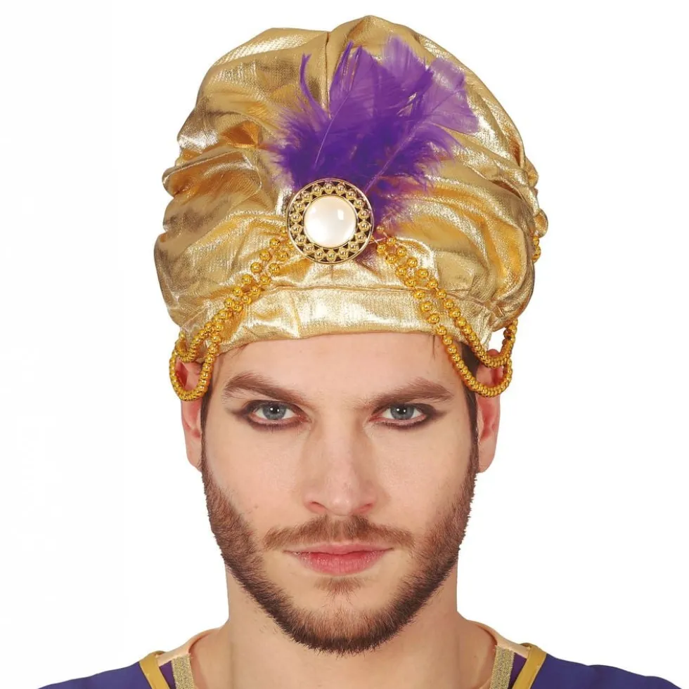 Turban Guld med Fjer