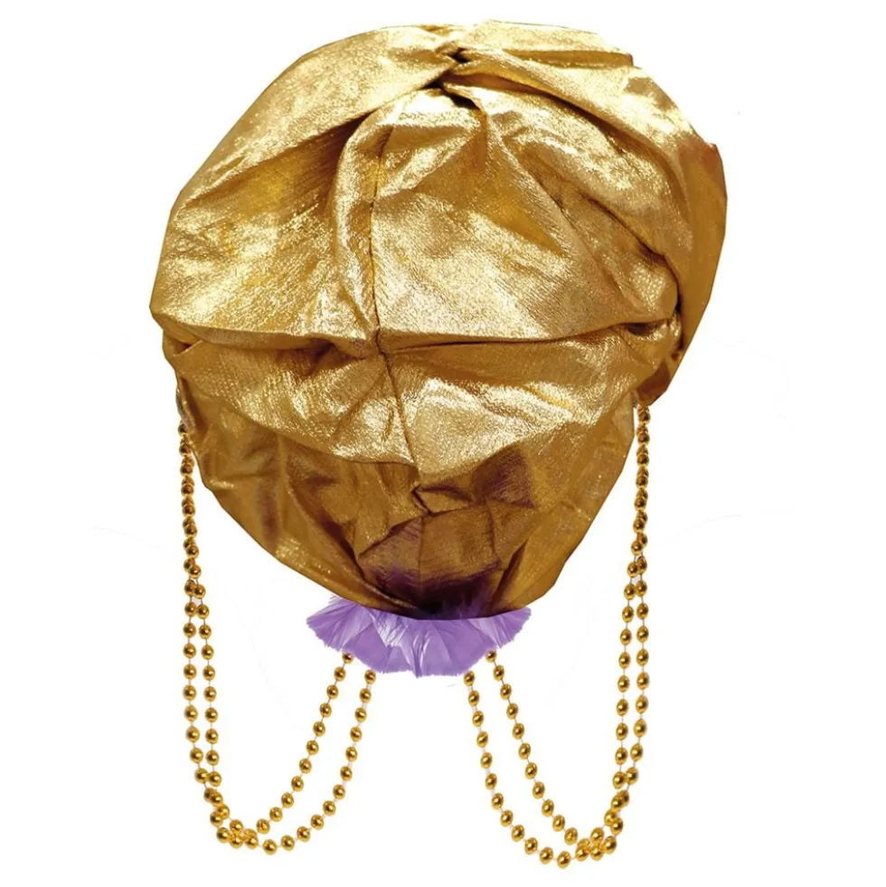 Turban Guld med Fjer
