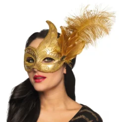 Venetiansk Maske Guld med Fjer