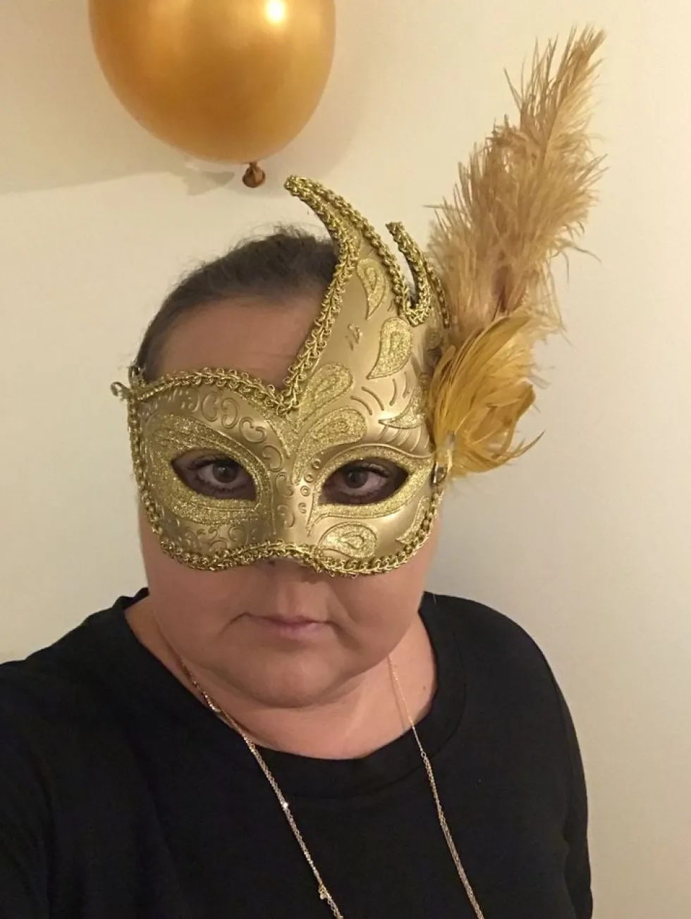 Venetiansk Maske Guld med Fjer