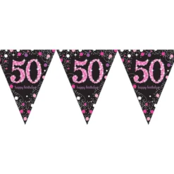 Vimpelguirlande 50 Sort/Lyserød Glitter